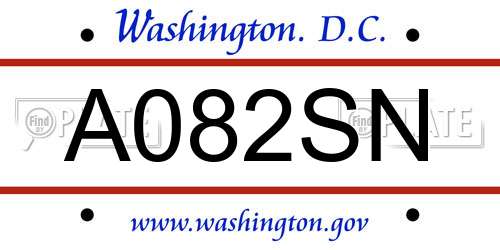 A082SN District Of Columbia License Plate