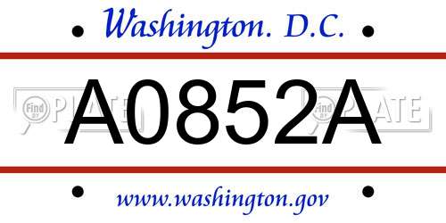 A0852A District Of Columbia License Plate