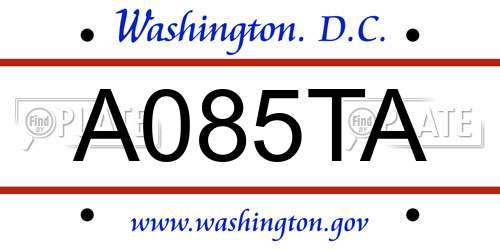 A085TA District Of Columbia License Plate