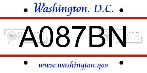 A087BN District Of Columbia License Plate