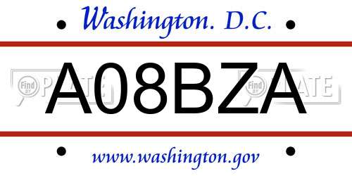 A08BZA District Of Columbia License Plate
