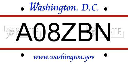 A08ZBN District Of Columbia License Plate