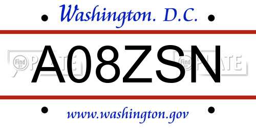 A08ZSN District Of Columbia License Plate