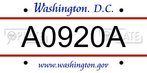 A0920A District Of Columbia License Plate