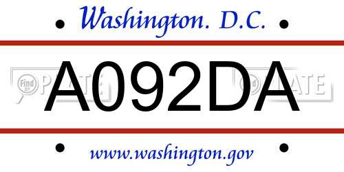 A092DA District Of Columbia License Plate