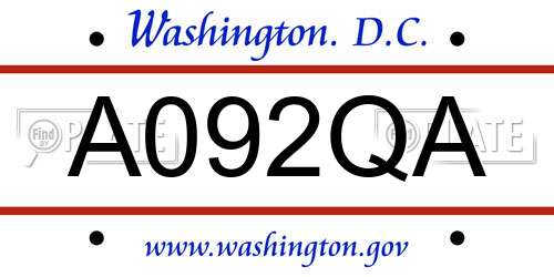 A092QA District Of Columbia License Plate
