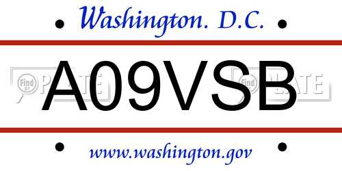 A09VSB District Of Columbia License Plate