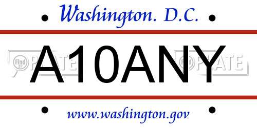 A10ANY District Of Columbia License Plate