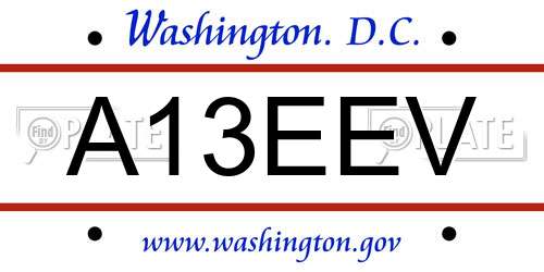 A13EEV District Of Columbia License Plate
