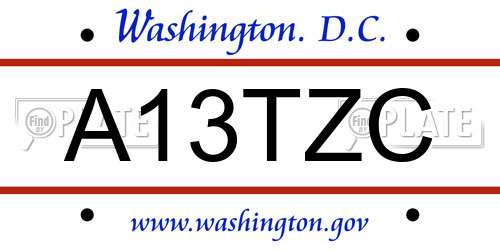 A13TZC District Of Columbia License Plate