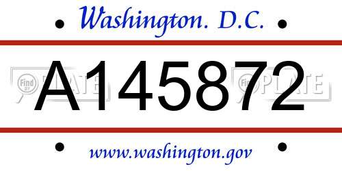 A145872 District Of Columbia License Plate