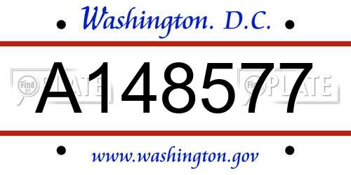 A148577 District Of Columbia License Plate