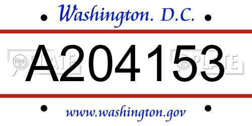 A204153 District Of Columbia License Plate