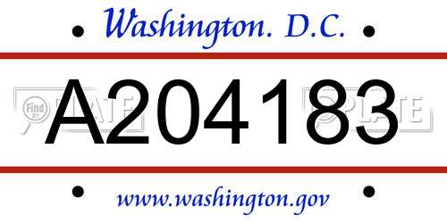 A204183 District Of Columbia License Plate