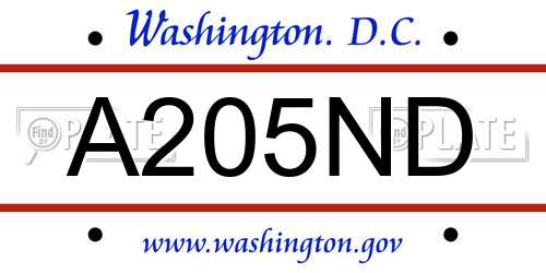 A205ND District Of Columbia License Plate