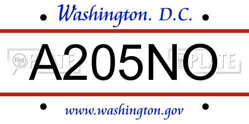 A205NO District Of Columbia License Plate