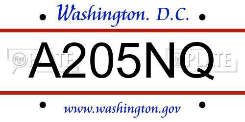 A205NQ District Of Columbia License Plate
