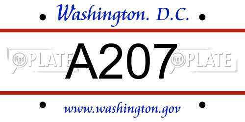 A207 District Of Columbia License Plate
