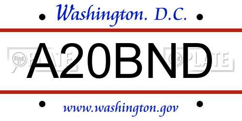 A20BND District Of Columbia License Plate