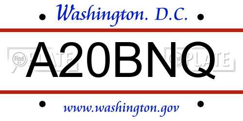 A20BNQ District Of Columbia License Plate
