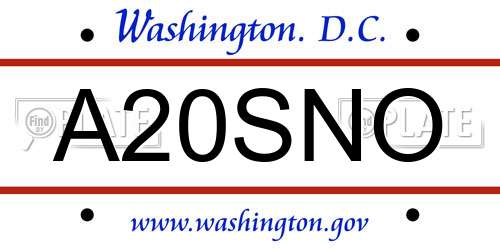 A20SNO District Of Columbia License Plate