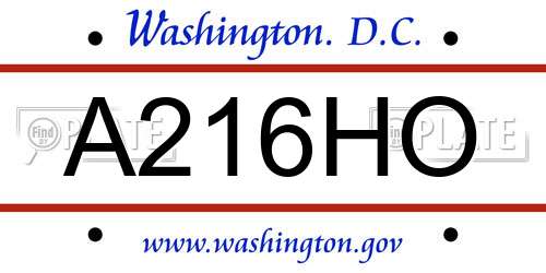 A216HO District Of Columbia License Plate