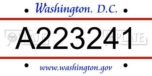 A223241 District Of Columbia License Plate