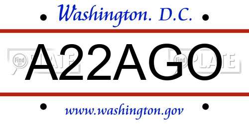 A22AGO District Of Columbia License Plate
