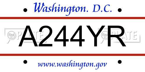 A244YR District Of Columbia License Plate