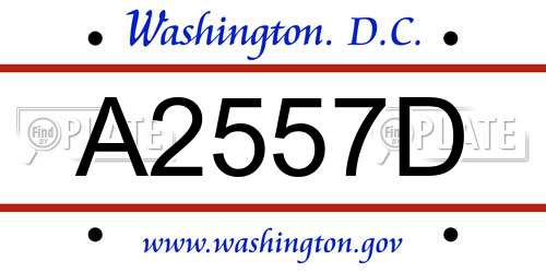 A2557D District Of Columbia License Plate