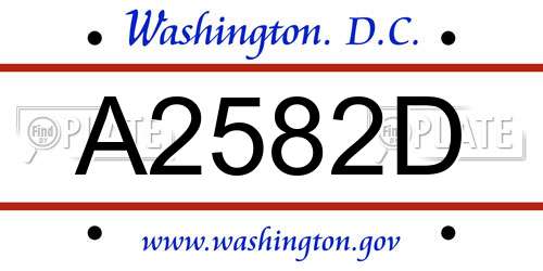 A2582D District Of Columbia License Plate