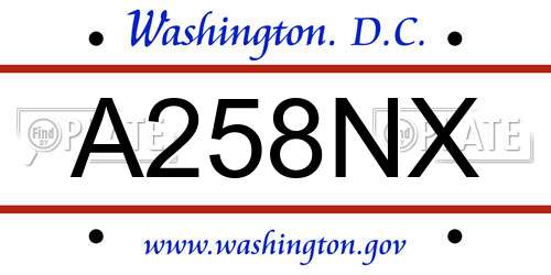 A258NX District Of Columbia License Plate