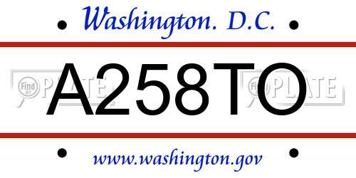 A258TO District Of Columbia License Plate