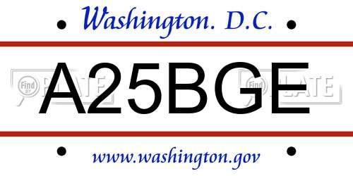 A25BGE District Of Columbia License Plate