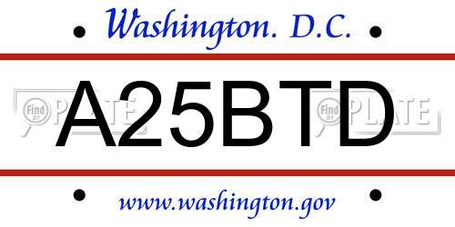 A25BTD District Of Columbia License Plate