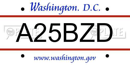 A25BZD District Of Columbia License Plate