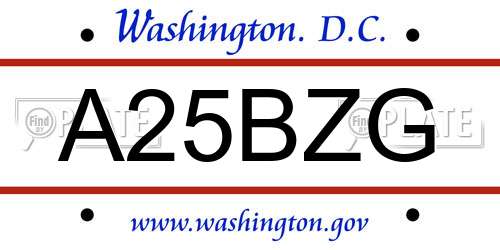 A25BZG District Of Columbia License Plate