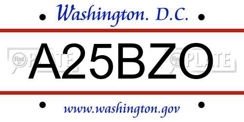 A25BZO District Of Columbia License Plate