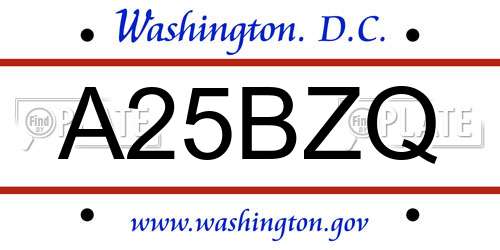 A25BZQ District Of Columbia License Plate