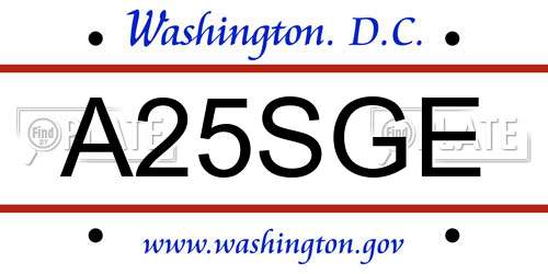 A25SGE District Of Columbia License Plate