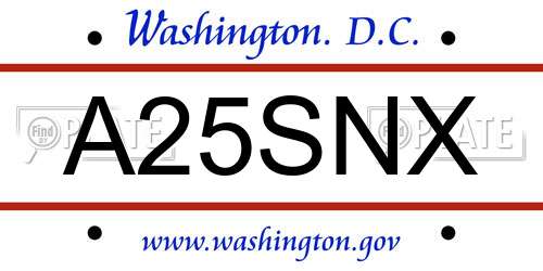A25SNX District Of Columbia License Plate