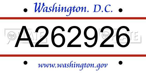 A262926 District Of Columbia License Plate