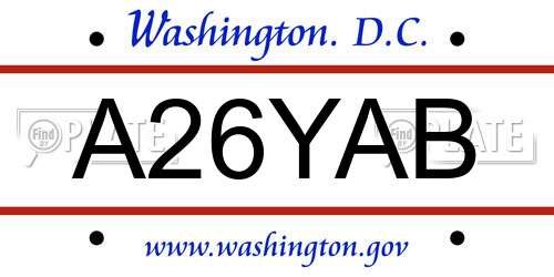 A26YAB District Of Columbia License Plate