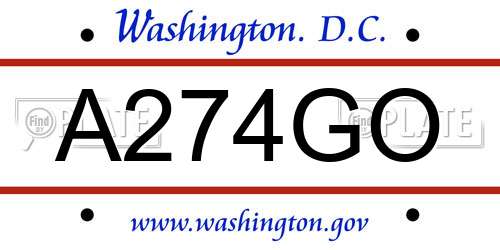 A274GO District Of Columbia License Plate