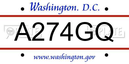 A274GQ District Of Columbia License Plate