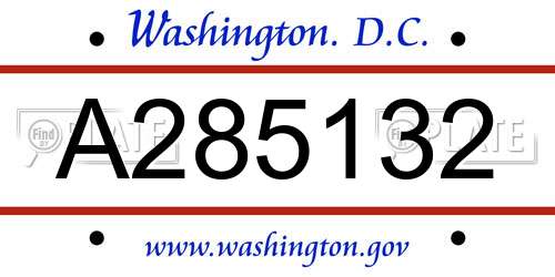 A285132 District Of Columbia License Plate