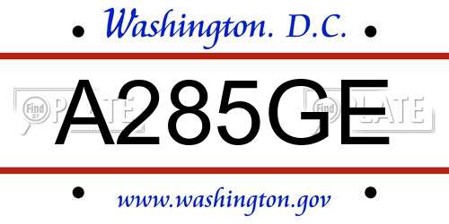 A285GE District Of Columbia License Plate