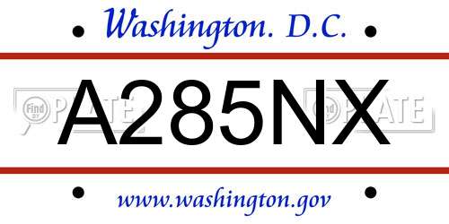 A285NX District Of Columbia License Plate