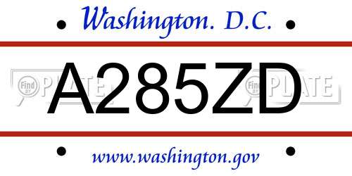 A285ZD District Of Columbia License Plate