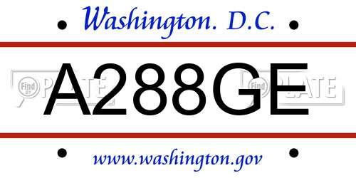 A288GE District Of Columbia License Plate